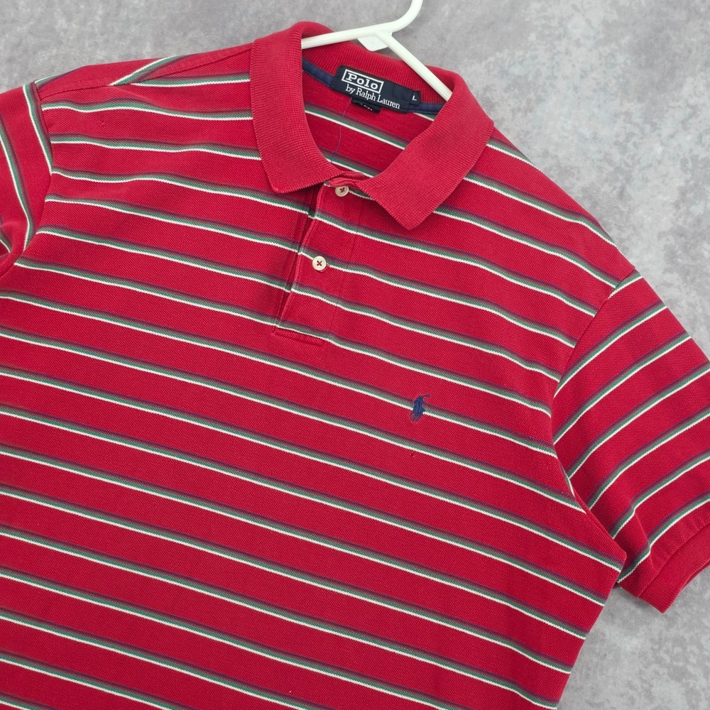 Vintage Polo Ralph Lauren Striped Shirt Mens Large Red Green Made in USA Pony